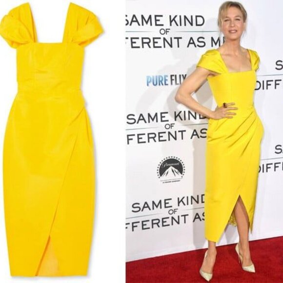 Carolina Herrera Cap-Sleeve Silk Cocktail Dress in Yellow Size 12 - Picture 4 of 16